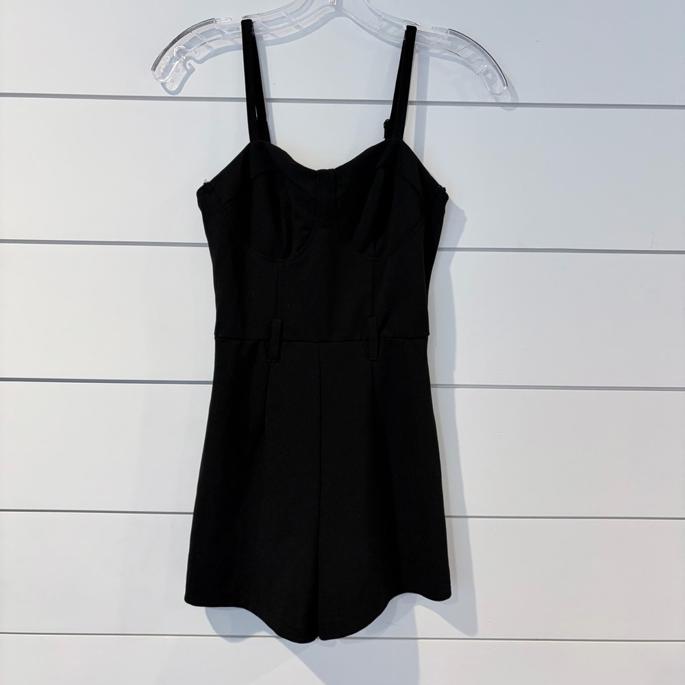 🌟2 for $10 Women’s Black Bustier Jumpsuit Romper Belt Loops Cute Goth S